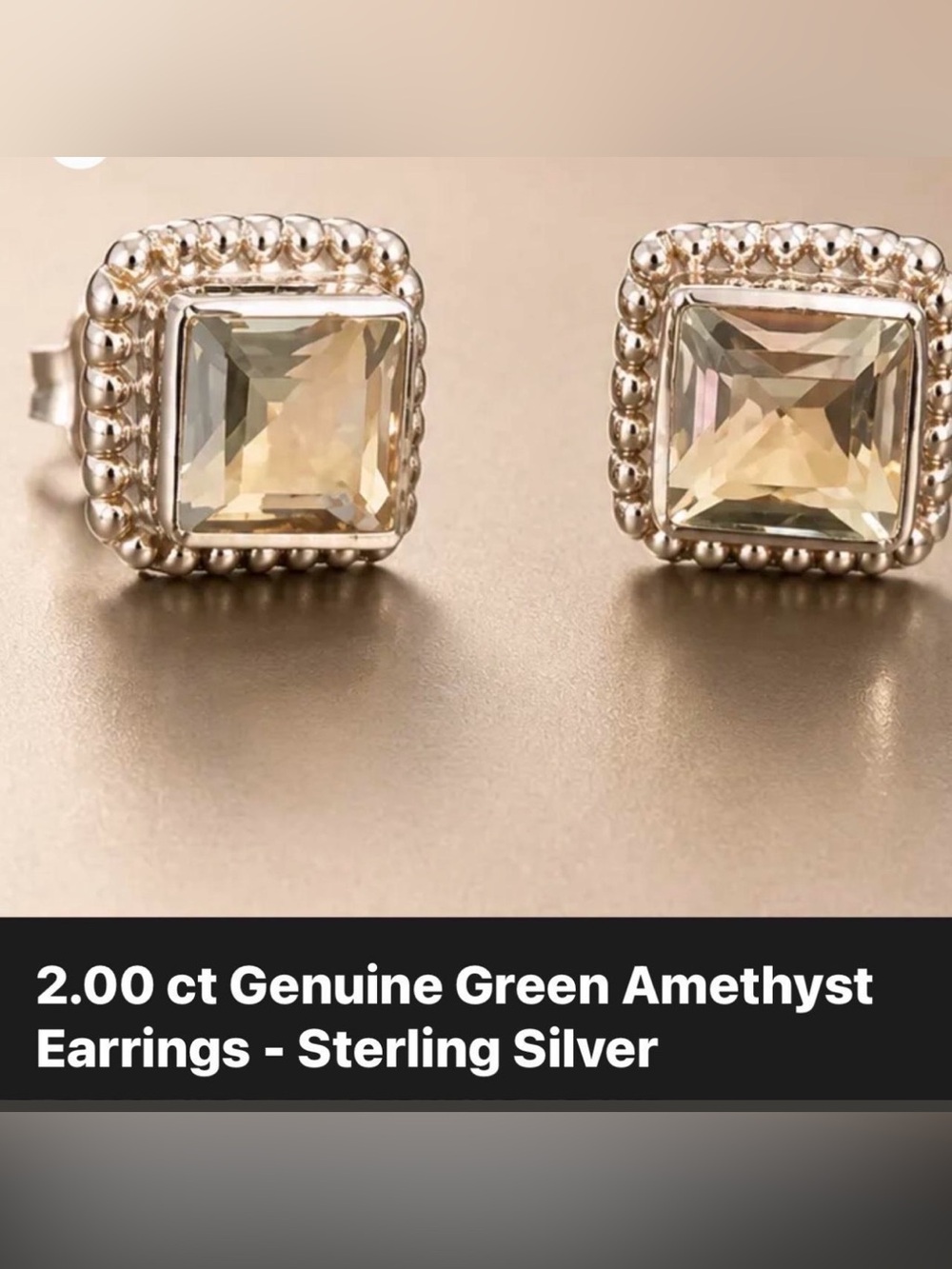 Sterling Silver Green Amethyst Square Stud Earrings NWOT